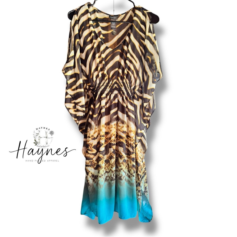 Bisou Bisou Animal Print Midi Dress with Turquoise Hem